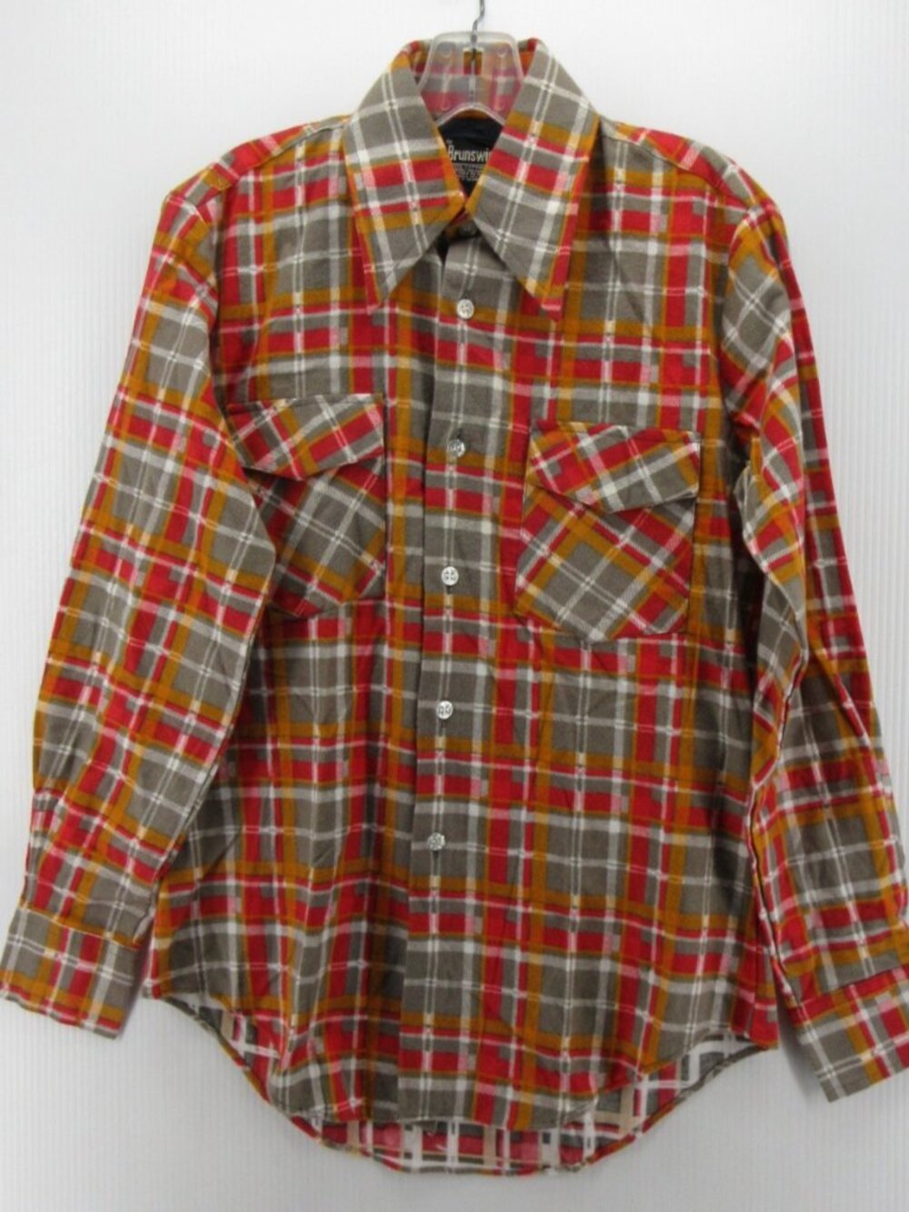 VGT Brunswick Shirt Small Red Board Shirt Flannel Plaid 70s Big Collar